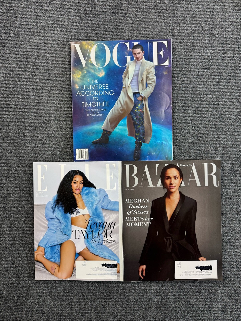 Lot of 3 Fashion Magazines Vogue Harpers Bazaar Elle December 2025